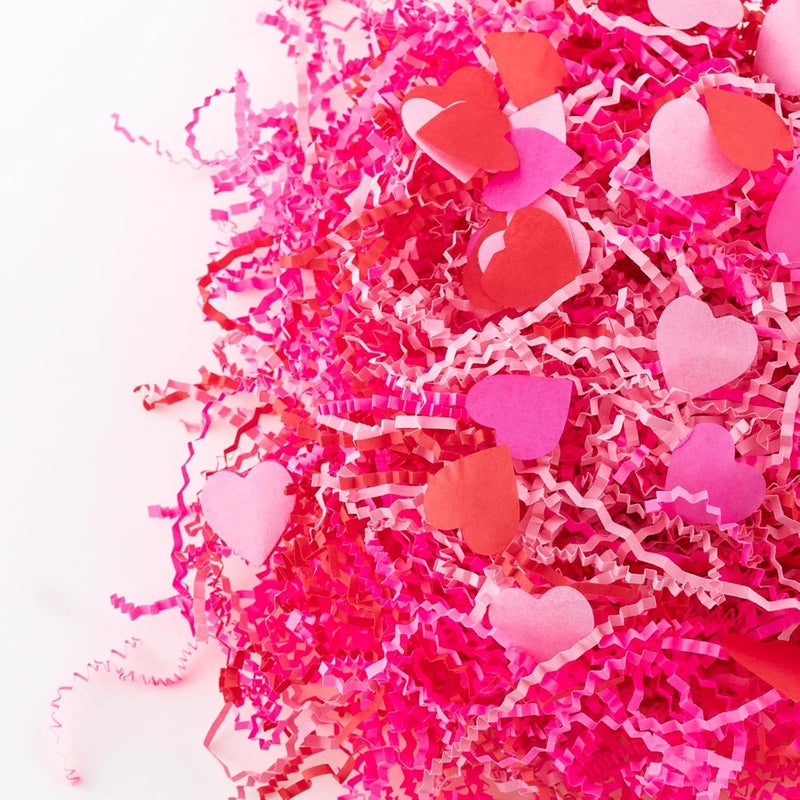 CIPOWM 16oz Valentine's Day Crinkle Cut Paper Shred, 3 Colors Red Pink Raffia Paper Shred Filler with Heart Confetti Shredded Paper Grass for Gift Wrapping Craft DIY Gift Bag Box Filling Party Supply - Image 3